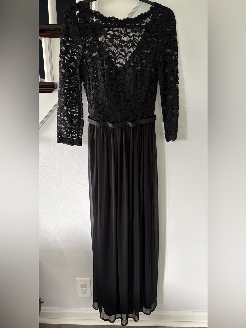 David's Bridal Black Lace Long Sleeve Maxi Dress